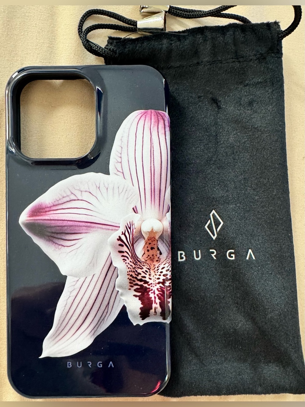 BURGA Black Floral Orchid Phone Case - Black with Pink & White Orchid